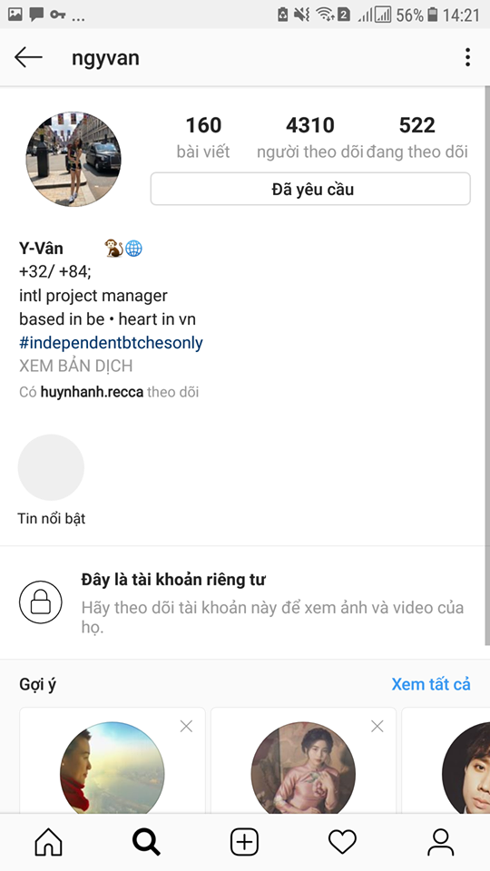 Hiện tại, ngyvan đã khóa chế độ công khai tài khoản cá nhân và chuyển về chế độ bạn bè.