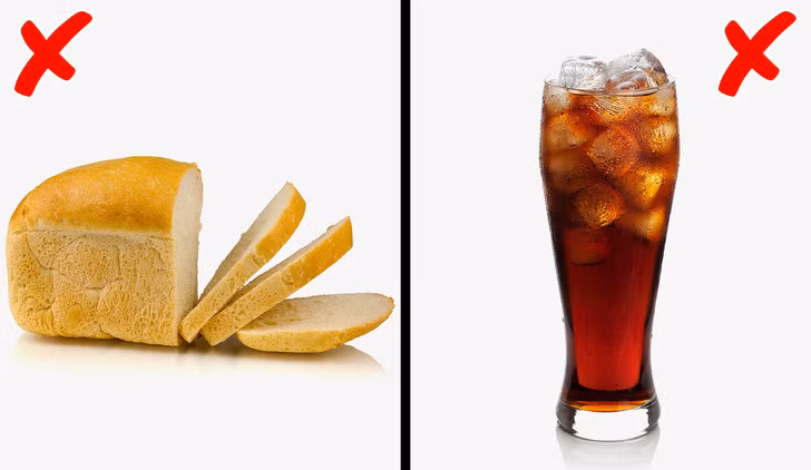 Tránh các sản phẩm làm chậm quá trình trao đổi chất: Có một số sản phẩm bạn nên cắt giảm nếu bạn không muốn tăng cân như bánh mì trắng, mì ống màu trắng...Bạn cũng nên tránh uống nước giải khát và đồ ăn nhẹ chứa nhiều đường.