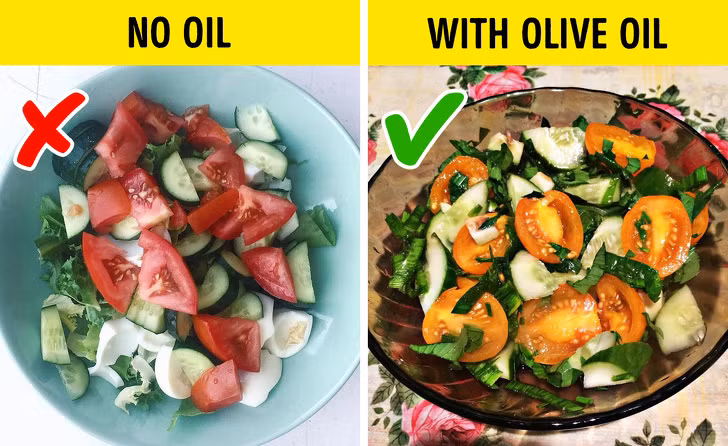 Sử dụng dầu ô liu thay thế dầu ăn thường: Món ăn có thể bị nhân đôi lượng calo chỉ vì dùng sai dầu ăn. Hãy dùng dầu ô liu khi nấu nướng, vừa giúp làm đẹp, vừa hạn chế nạp calo dư thừa vào cơ thể.