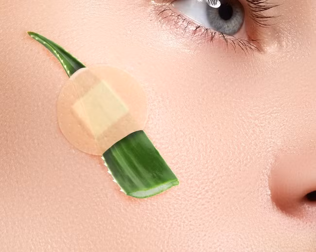 Để trị mụn trứng cá, bạn cần cắt một nửa lá lô hội và lấy gel bôi lên vùng da mụn.