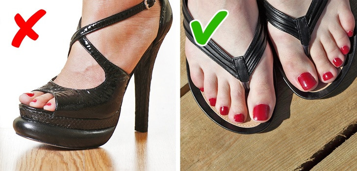 Hãy chọn dép hở mũi và giày dép phù hợp để ngón chân thoải mái nhất. Hạn chế đi giày cao gót vì chúng tạo thêm áp lực cho các ngón chân.