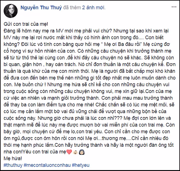 Tâm thư gửi con trai của Thu Thủy.