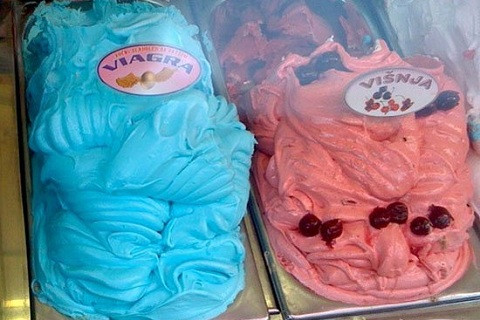 Kem Viagra, Venezuela: Món kem kỳ lạ mang tên Viagra, được bán tại Heladería Coromoto, cửa hàng kem nổi tiếng ở Venezuela, chỉ dành cho người lớn. Quán kem này thu hút rất nhiều nam giới đến ăn.