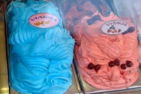 Kem Viagra, Venezuela: Món kem kỳ lạ mang tên Viagra, được bán tại Heladería Coromoto, cửa hàng kem nổi tiếng ở Venezuela, chỉ dành cho người lớn. Quán kem này thu hút rất nhiều nam giới đến ăn.