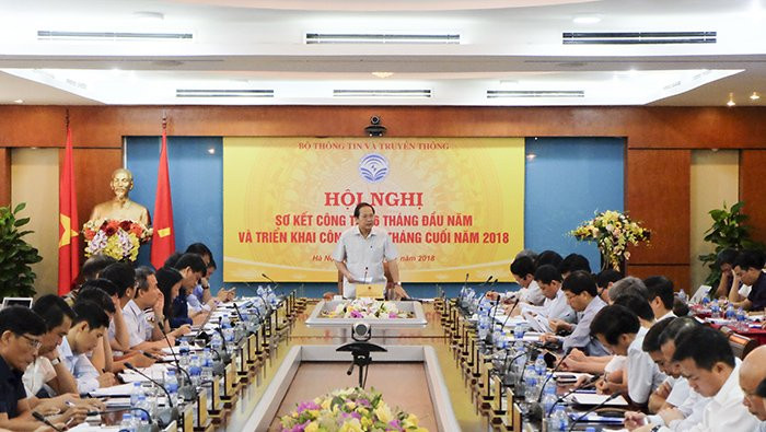Hội nghị sơ kết công tác 6 tháng đầu năm và triển khai nhiệm vụ 6 tháng cuối năm 2018 của Bộ Thông tin & Truyền thông. Ảnh: Trọng Đạt.