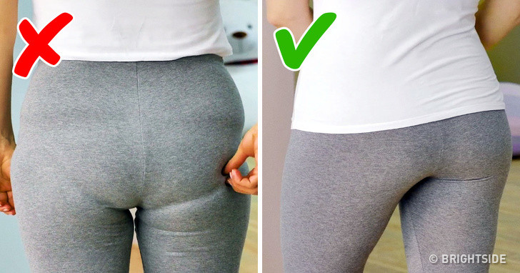 Để tránh lộ quần chip khi mặc quần legging, bạn có thể cắt một chiếc quần tất thành short để mặc che khuyết điểm.