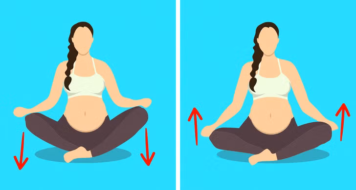 Tư thế bướm là một trong những bài tập giúp bà bầu dễ chịu nhất. Ngồi thẳng lưng, khoanh chân, hai lòng bàn chân chạm vào nhau. Ấn nhẹ hai đầu gối xuống sàn, không nhất thiết phải chạm sàn. Thả rồi lại ấn hai đầu gối xuống. Lặp lại cho đến khi bạn cảm thấy thoải mái.