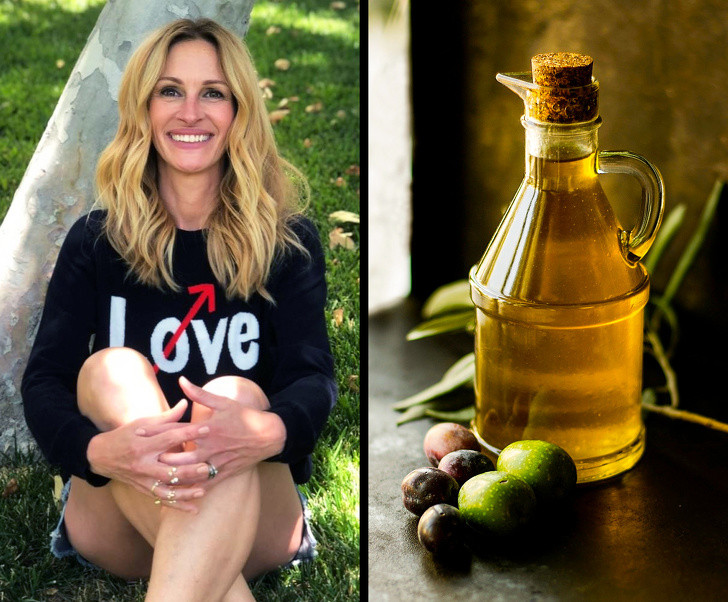 Dưỡng ẩm tay của Julia Roberts: Nữ diễn viên người Mỹ Julia Roberts biết rằng bàn tay thực sự có thể tố cáo tuổi thật của bạn. Do vậy, việc dưỡng ẩm da tay rất quan trọng. Julia sử dụng dầu ô liu để dưỡng ẩm cho đôi tay của mình.