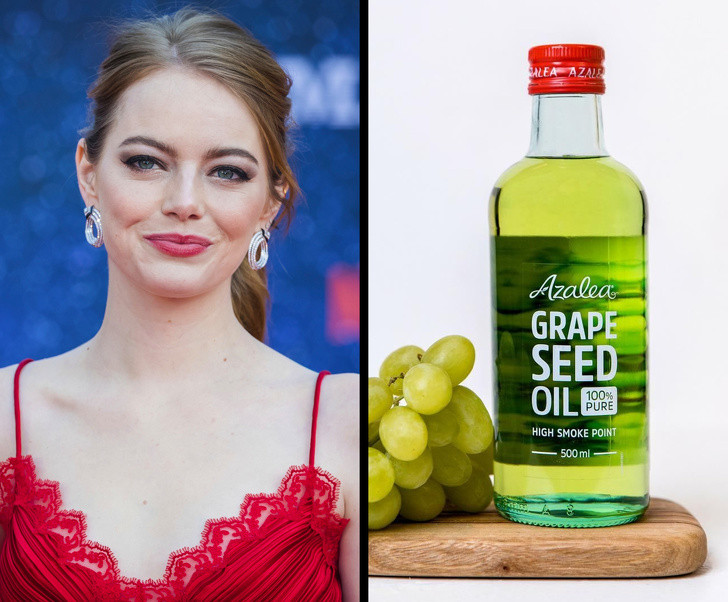 Kem dưỡng ẩm mặt của Emma Stone: Emma có làn da rất nhạy cảm và cô ấy bị dị ứng với hầu hết các loại kem dưỡng và huyết thanh. Thay vào đó, nữ diễn viên sử dụng dầu hạt nho bôi mặt sau khi tắm và vào ban đêm.