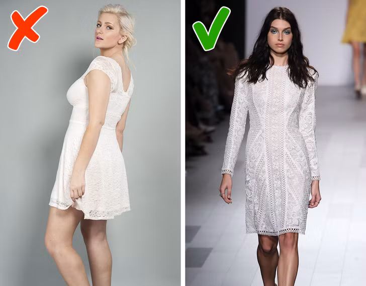 Váy ren tổng hợp: Ren được coi là rất nữ tính. Trong năm 2018, chất liệu này đã trở nên lỗi thời. Thay vào đó, bạn hãy chọn quần áo thời trang làm bằng chất liệu mềm đơn giản.