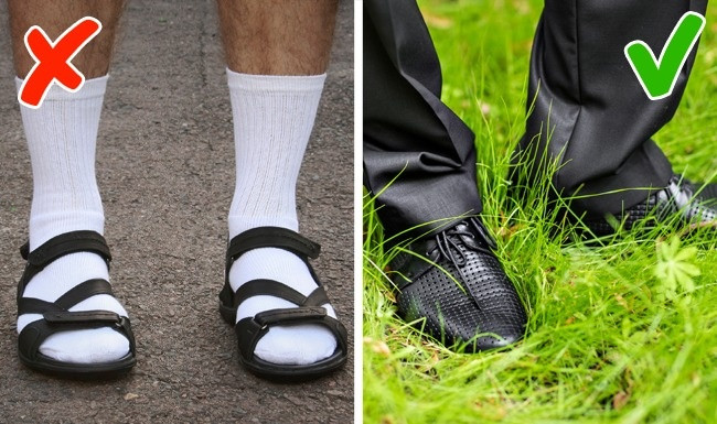 Nhiều phụ nữ sẽ nhìn vào đôi giày đầu tiên để nhận xét đàn ông hấp dẫn vì thế đôi giày của bạn nên sạch sẽ và chú ý lựa chọn tất phù hợp.