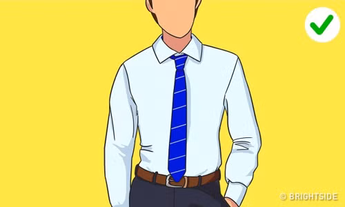 Một mẹo thắt cà vạt đẹp là đầu dưới của nó chỉ chạm tới thắt lưng là vừa.
