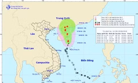 Vị trí và hướng di chuyển của cơn bão số 2.