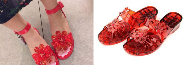Không biết đội ngũ thiết kế của Zara có từng thăm thú các khu chợ Việt Nam hay không nhưng khi so sánh, ta có thể dễ dàng thấy được sự giống nhau "không hề nhẹ" giữa mẫu dép của hãng với những mẫu dép nhựa vài chục nghìn ở chợ Đồng Xuân, chợ Bến Thành từ cách phối màu xanh xanh đỏ đỏ cho đến mô-tuýp hoa nhựa thắm thơm.
