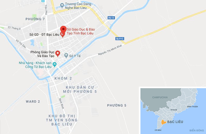 Sở GD&ĐT nằm trong khu hành chính tỉnh Bạc Liêu. Ảnh: Google Maps.
