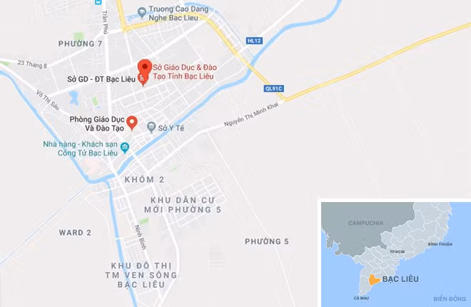 Sở GD&ĐT nằm trong khu hành chính tỉnh Bạc Liêu. Ảnh: Google Maps.