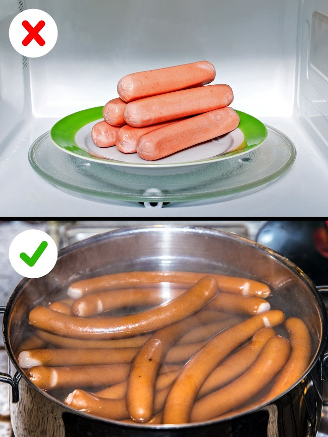 Xúc xích và thịt nguội: Theo nghiên cứu, 12% xúc xích và các sản phẩm từ thịt khác bị nhiễm vi khuẩn E. coli, vi sinh vật gây bệnh (listeriosis và salmonella). Listeriosis đặc biệt nguy hiểm, có thể gây tổn thương hệ thần kinh và thậm chí là viêm màng não.