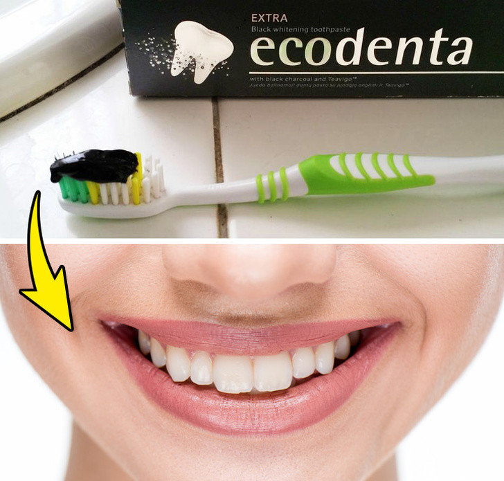 Than hoạt tính tẩy trắng răng: Nghiền nát một viên than hoạt tính, thêm một ít nước và trộn đều. Nhẹ nhàng chà hỗn hợp lên răng và rửa sau 3 phút. Bạn cũng có thể mua kem đánh răng chứa than hoạt tính.