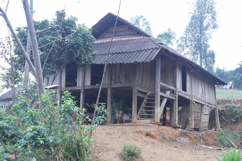 Những ngôi nhà sàn bỏ hoang ở xóm Khanh sau thảm họa sạt đất khiến 18 người chết. Ảnh: Văn Chương.