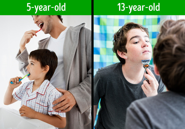 Vệ sinh cá nhân: Các chuyên gia cho biết nhiều cha mẹ thường cho rằng trẻ 10, 11 tuổi sẽ học cách tự làm vệ sinh cá nhân như tắm rửa, thay quần áo, cạo râu, đánh răng...