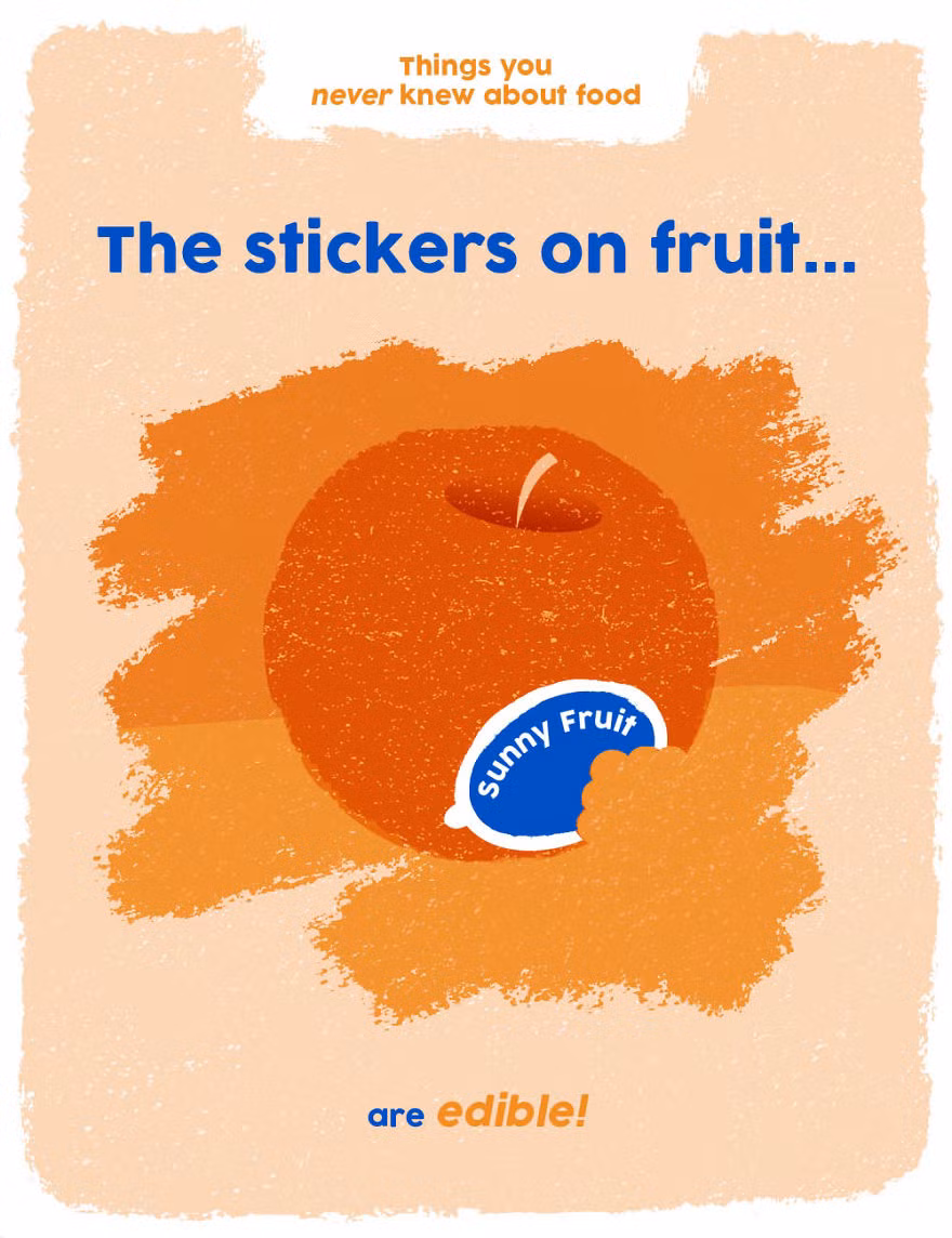 Miếng sticker dán trên hoa quả có thể ăn được. Ảnh: cda.eu.