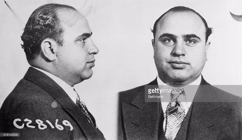 Ảnh nhận dạng trùm mafia Al Capone do Cục giám định của cảnh sát Chicago thực hiện ngay sau khi Al Capone bị bắt vào năm 1931. Ảnh: Getty.
