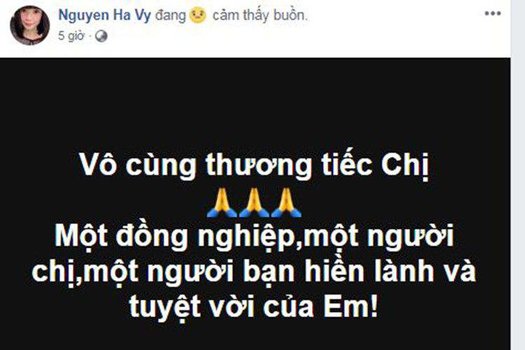  Người mẫu Như Hương qua đời ở tuổi 37 khiến gia đình, đồng nghiệp và bạn bè tiếc thương. Người mẫu Hạ Vy nghẹn ngào viết: "Vô cùng thương tiếc chị. Một đồng nghiệp, một người chị, một người bạn hiền lành và tuyệt vời của em".