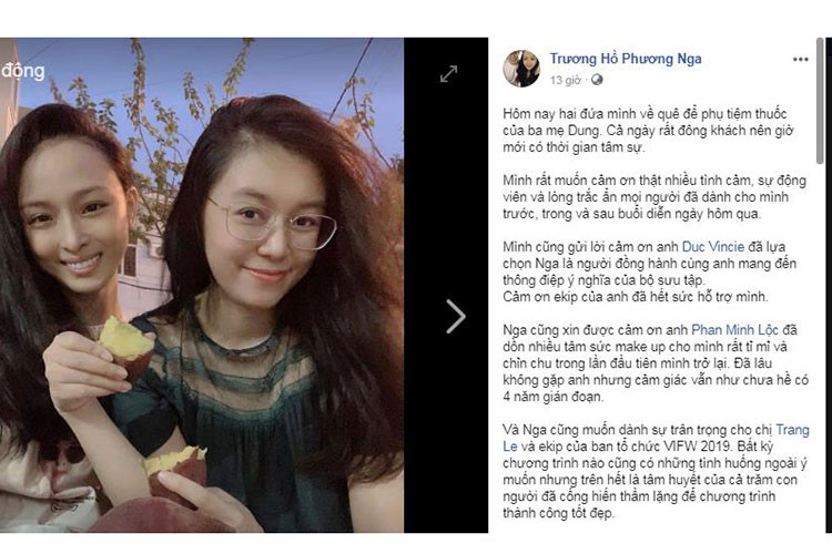 Trước màn tái xuất gây tranh cãi, Phương Nga dường như không mấy bận tâm. Mới nhất, trên trang cá nhân, cô gửi lời cảm đến mọi người dành cho cô trước, trong và sau buổi diễn. Ảnh chụp màn hình