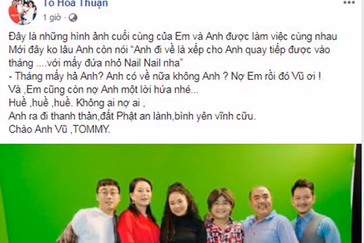 Quốc Thuận gửi lời vĩnh biệt nghệ sĩ Anh Vũ đồng thời đăng tải loạt ảnh cả hai làm việc cùng nhau trong một dự án.