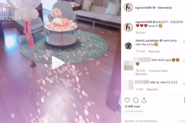 Trên trang cá nhân, Ngọc Trinh vừa đăng tải clip ghi lại hình ảnh cô được bạn trai kỷ niệm 2 năm hẹn hò.