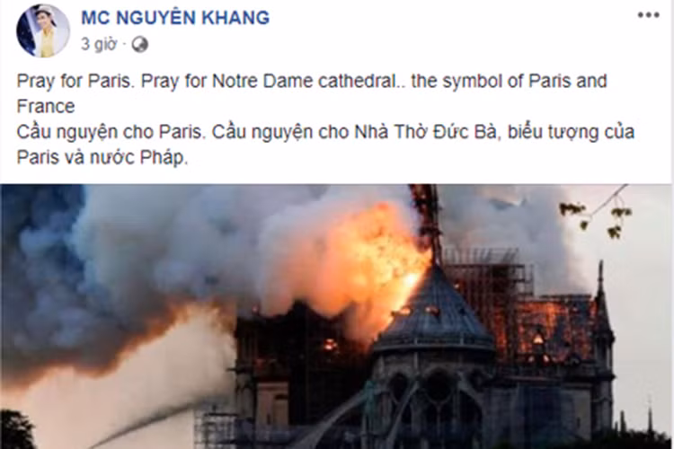 MC Nguyên Khang cầu nguyện cho nước Pháp.