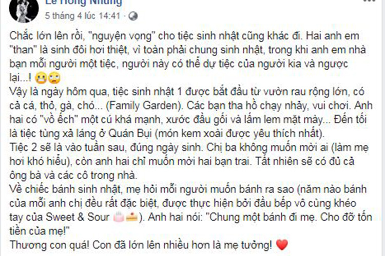 Nữ ca sĩ chia sẻ, các con của cô đã có suy nghĩ mang tính tiết kiệm cho mẹ.