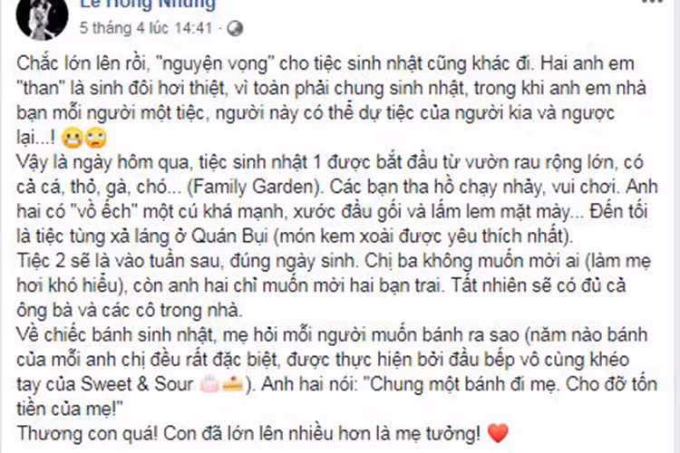 Nữ ca sĩ chia sẻ, các con của cô đã có suy nghĩ mang tính tiết kiệm cho mẹ.