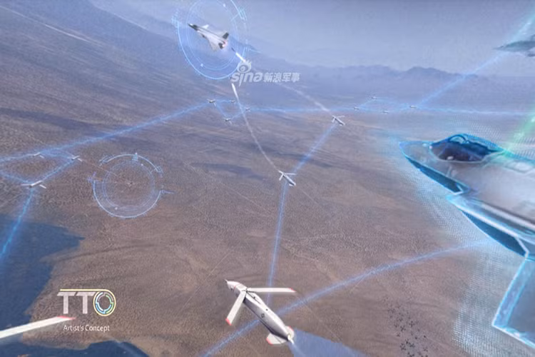 Phương thức chiến đấu giả định của ý tưởng này là sử dụng những máy bay chiến đấu cỡ lớn như máy bay ném bom, máy bay vận tải, máy bay chiến đấu hoặc những máy bay cánh cứng khác mang theo máy bay không người lái tấn công ở ngoài vùng phòng không của đối phương. Hình ảnh chiến đấu cơ tàng hình F-35 của Mỹ điều khiển UAV tấn công J-20 của Trung Quốc trong thiết kế mô phỏng. Nguồn ảnh: Sina.