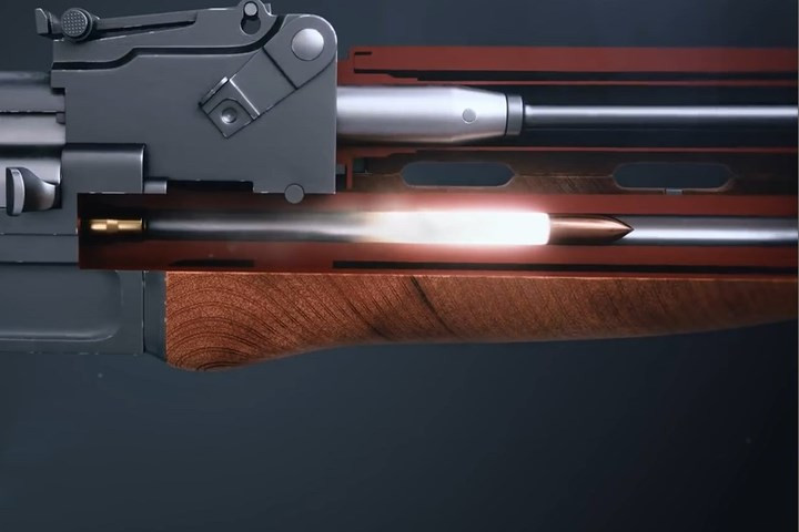 Viên đạn tiếp tục lao đi trong nòng súng có rãnh (khương tuyến).