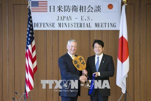 Bộ trưởng Quốc phòng Mỹ James Mattis (trái) và người đồng cấp Nhật Bản Itsunori Onodera trong cuộc gặp tại Tokyo ngày 29/6. Ảnh: AFP/TTXVN