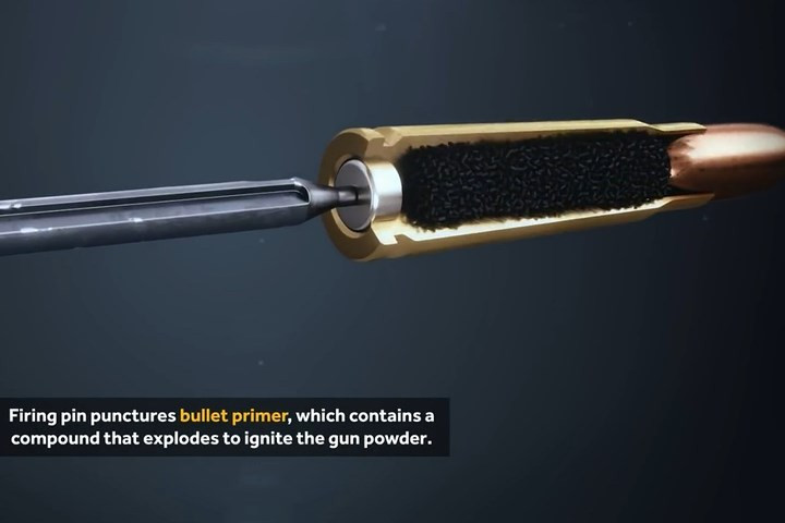 Kim hỏa đập mạnh vào hạt lửa nằm ở đáy viên đạn.