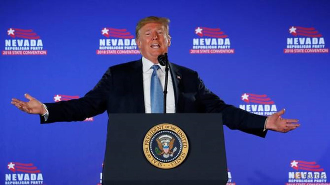 Tổng thống Trump phát biểu ở hội nghị đảng Cộng hoà bang Nevada tuần qua. Ảnh: AFP.