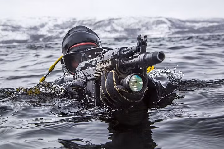 Nhóm đặc nhiệm chiến thuật được trang bị các loại vũ khí hiện đại nhất bao gồm cả súng có khả năng bắn tốt ở dưới nước.