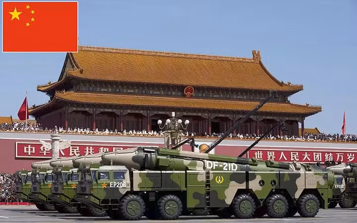 Thứ 3: Trung Quốc - Ngân sách quốc phòng: 161,7 tỷ USD: Tổng số quân nhân: 3.712.500; Tổng số máy bay chiến đấu: 2.955; Xe tăng: 6.457; Xe chiến đấu thiết giáp: 4.788; Tàu hải quân: 714; Tàu khu trục: 1; Tàu ngầm: 68; Chỉ số sức mạnh: 0,0945.