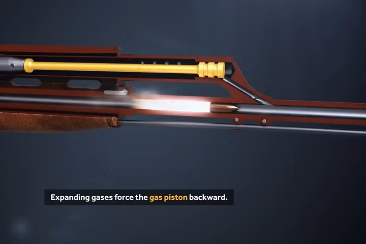 Đầu đạn chuẩn bị lao qua vị trí có lỗ trích khí từ viên đạn đã nổ.