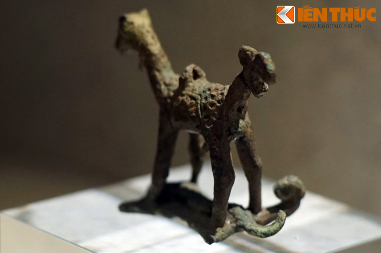 Thân con vật trang trí hoa văn các đường gấp khúc hình thang, các dấu lõm xung quanh có tia ngắn giống hình mặt trời.