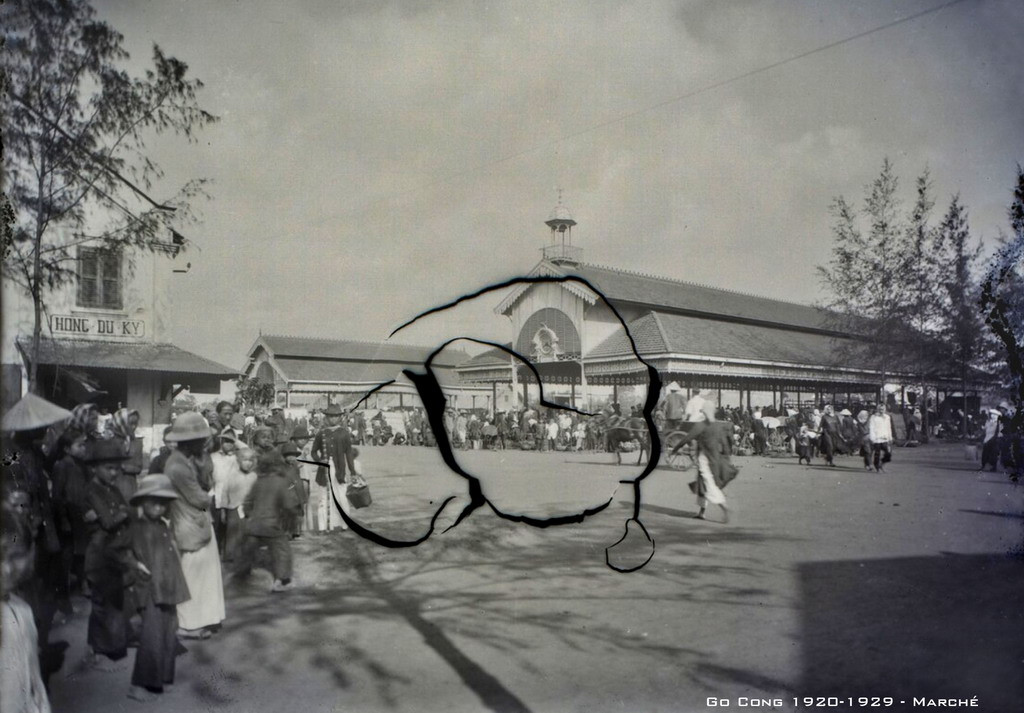 Chợ Gò Công thập niên 1920, ngày nay là chợ Gò Công cũ ở trung tâm thị xã Gò Công, tỉnh Tiền Giang. Ảnh tư liệu.