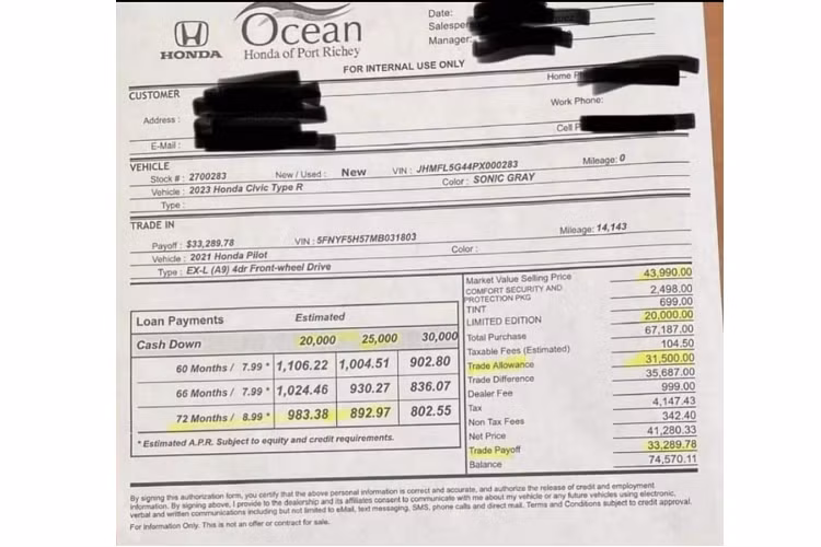 Honda Civic Type R 2023 bi dai ly My 