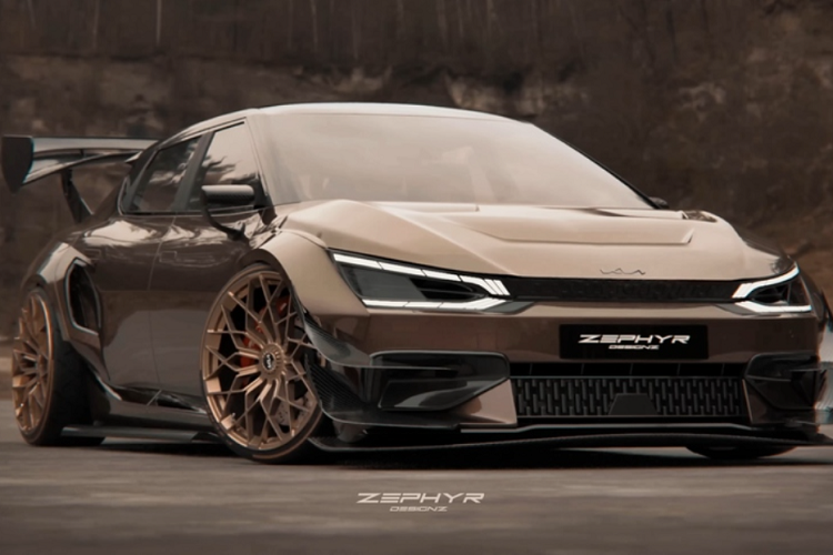 Tuy nhiên, đây không phải một chiếc Kia EV6 GT chạy điện "hàng thật" mà chỉ là bản vẽ kỹ thuật số của nghệ sĩ Zephyr Designz. Chiếc crossover đã được "lột xác" hoàn toàn với gói độ thân rộng thường thấy ở các siêu xe thể thao.
