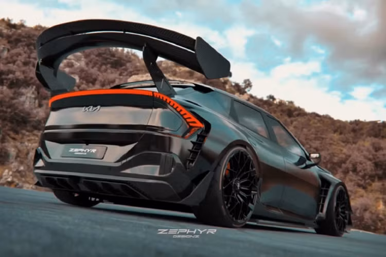 Bộ mâm cỡ lớn với thiết kế độc đáo cũng rất đáng chú ý, và rõ ràng hệ thống treo của xe đã được sửa đổi để gầm xe hạ sát mặt đất. Nhìn chung, tổng thể của chiếc EV6 GT này đã trở nên khác biệt hoàn toàn với nguyên bản.