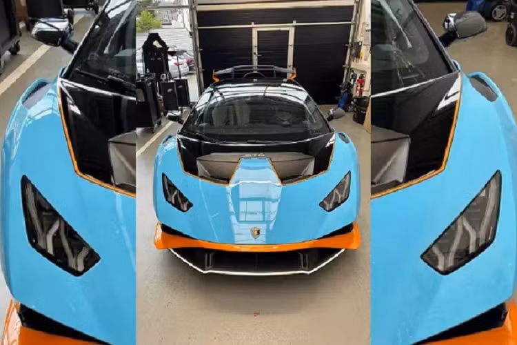 Với thiết kế các lỗ thông hơi lớn trên nắp ca-pô, phần đầu xe được thiết kế để đẩy luồng không khí qua hai chắn bùn phía trước, nhờ đó tăng lực ép xuống phía trước và giúp tăng tốc nhanh hơn khi siêu xe Lamborghini Huracan STO Super Trofeo Omologata chạy tốc độ cao.