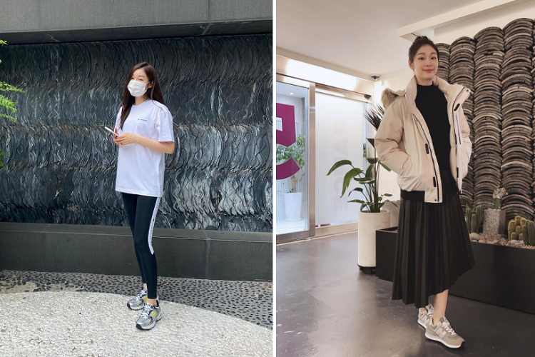 Trái ngược với hình ảnh sang trọng mỗi khi dự sự kiện, Kim Yuna có phong cách đời thường giản dị. Qua những hình ảnh khi tập luyện, người hâm mộ có dịp chứng kiến khoảnh khắc Kim Yuna ăn diện đơn giản với quần legging, áo khoác dáng rộng.