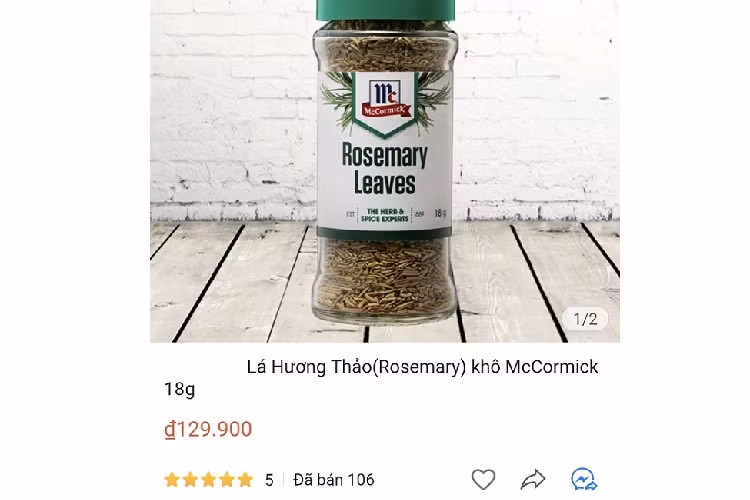 Một lọ hương thảo sấy khô nhập khẩu từ Mỹ, trọng lượng 18g có giá 129.000 đồng, tương đương hơn 7 triệu đồng/kg. Ảnh chụp màn hình