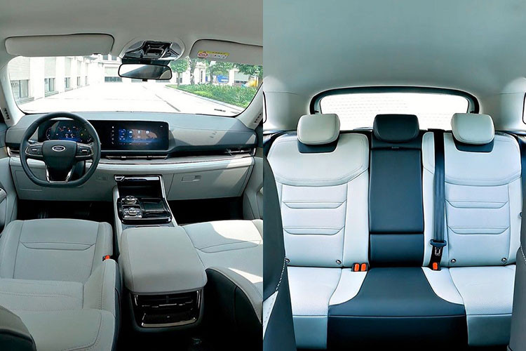 Bên trong Ford Territory 2023 tại Việt Nam là không gian nội thất 2 hàng ghế với 5 chỗ ngồi. Ở bản cao cấp nhất, xe sẽ được trang bị nội thất bọc da phối 2 màu và ốp gỗ sang trọng hơn. Thêm vào đó là vô lăng 3 chấu bọc da với thiết kế vát đáy thể thao, tích hợp phím chức năng, 2 màn hình 12,3 inch nối liền với nhau, kết nối Android Auto/Apple CarPlay không dây...